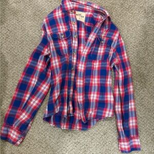 Hollister Vibrant Red and Blue Flannel Shirt